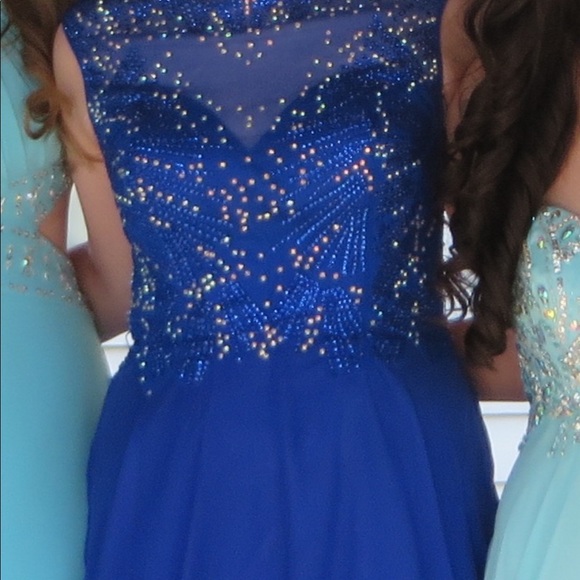 Royal Blue Sequinned Bodice Backless Prom Dress - Picture 11 of 12